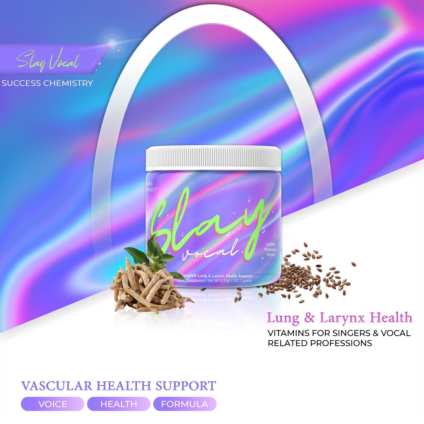 Slay Vocal -=- Complete Lung & Larynx Health Support Formula -=- Vitamins For Singers & Vocal Related Professions Voice Health Formula
