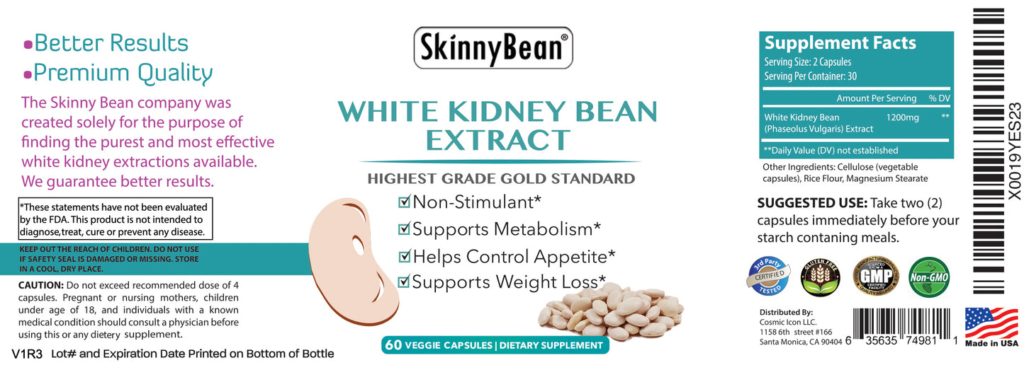 CARB BLOCKER - PURE White Kidney Bean Extract Appetite Suppressant SkinnyBean.Co